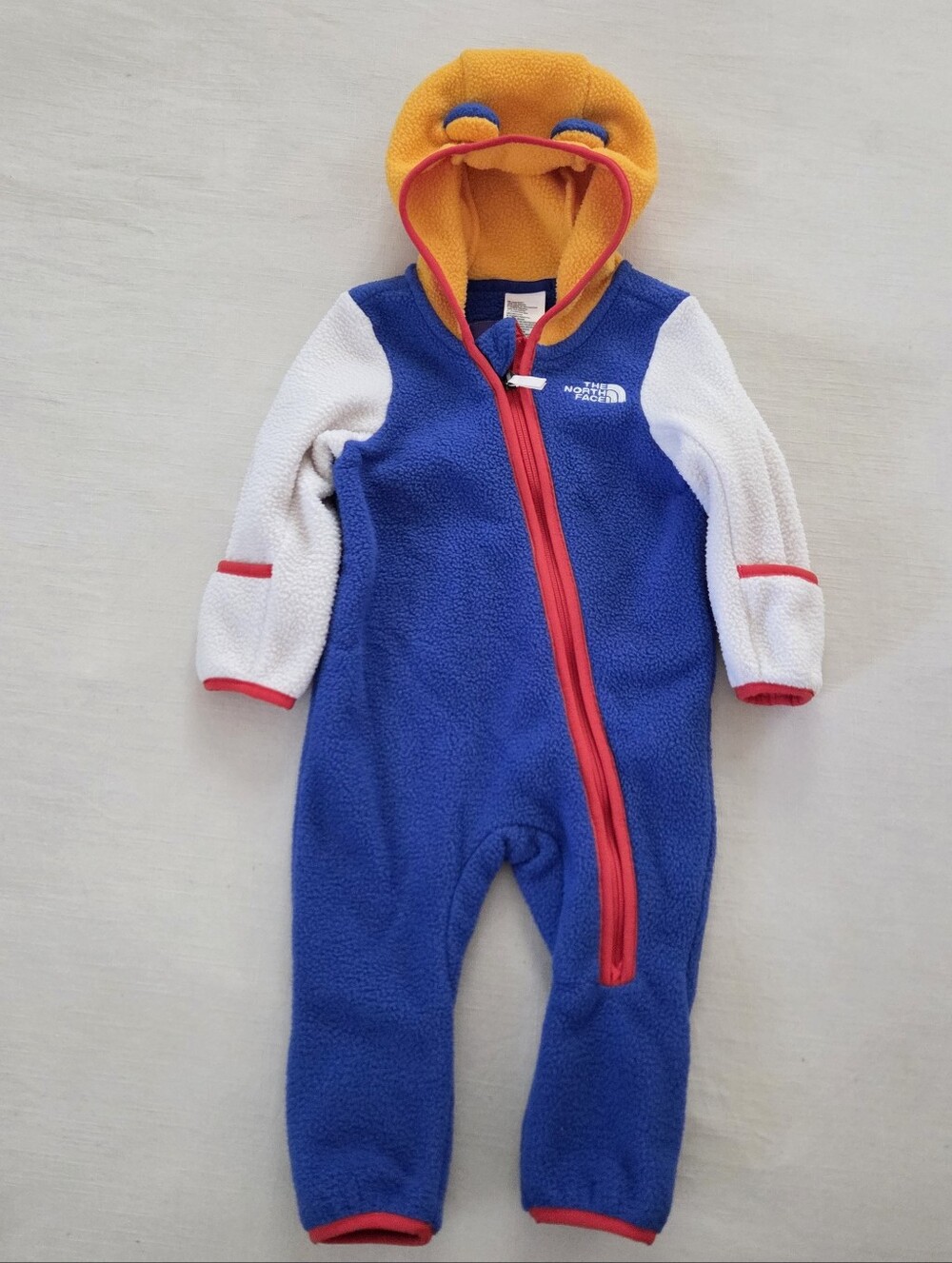 The North Face Kids Fleece One-Piece Blue, White & Orange 6-12 Months Bear Hood